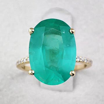 Ring - 14 karaat Geel goud, Zambia - 6.74ct. tw. Smaragd -, Nieuw