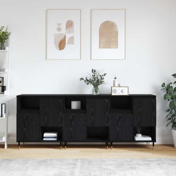 vidaXL Dressoirs 3 st Zwart Eiken, Huis en Inrichting, Kasten | Dressoirs, Verzenden, Nieuw