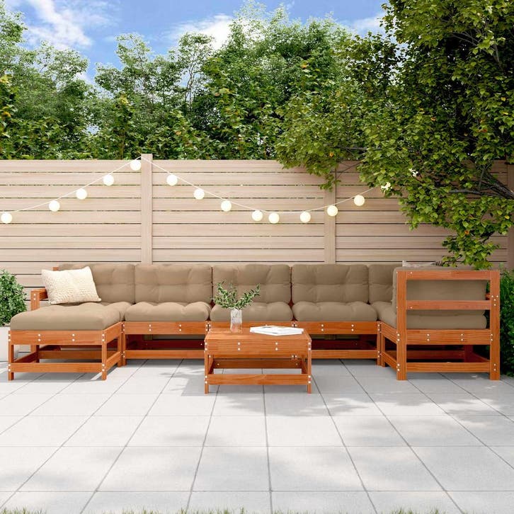 vidaXL Tuin loungeset 8 pcs Wax Bruin Dennen Massief, Tuin en Terras, Tuinsets en Loungesets, Loungeset, Nieuw, Verzenden