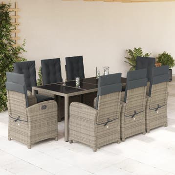vidaXL 9-delige Tuinset met kussens poly rattan grijs, Verzenden, Nieuw, Tuinset