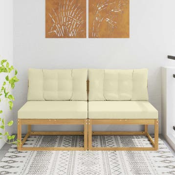 vidaXL 2 Stuk Buiten Midden Sofa Polyester Wit, Verzenden, Nieuw