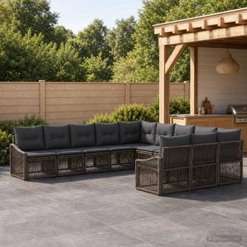 vidaXL Tuinbank Set 11 st Grijs poly rattan, Verzenden, Nieuw