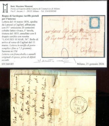 Italiaanse oude staten - Sardinië 1855 - 20 centesimi, Gestempeld