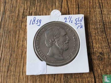 Nederland 2½ gulden 1859, Postzegels en Munten, Munten | Nederland, Verzenden, Overige waardes, Losse munt, Goud