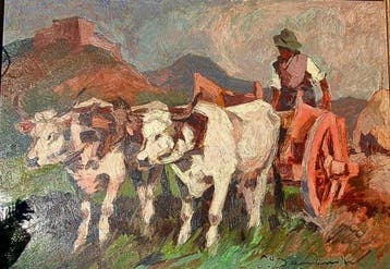 Carlo Domenici (1897-1981) - Carro con Buoi, Antiek en Kunst, Kunst | Schilderijen | Klassiek