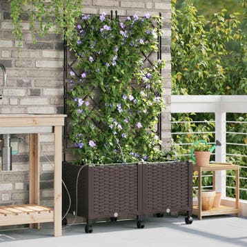 vidaXL Tuin Plantenbak met Irrigatie en Wielen 2 st Bruin PP, Verzenden