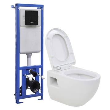 vidaXL Hangend toilet met hoge verbogen stortbak keramiek, Verzenden