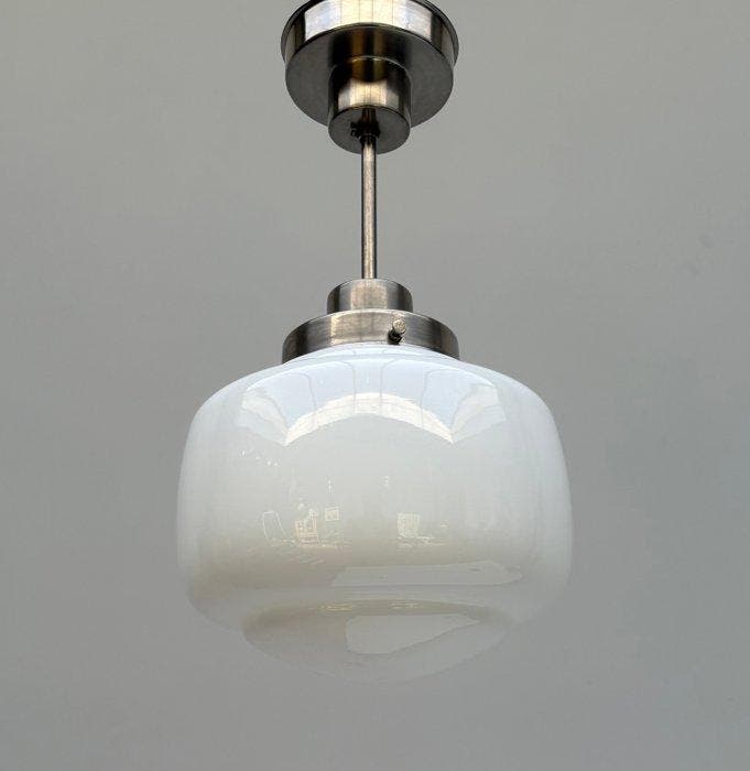 Plafondlamp - Vernikkeld messing, Opaline glas, Antiquités & Art, Art | Objets design