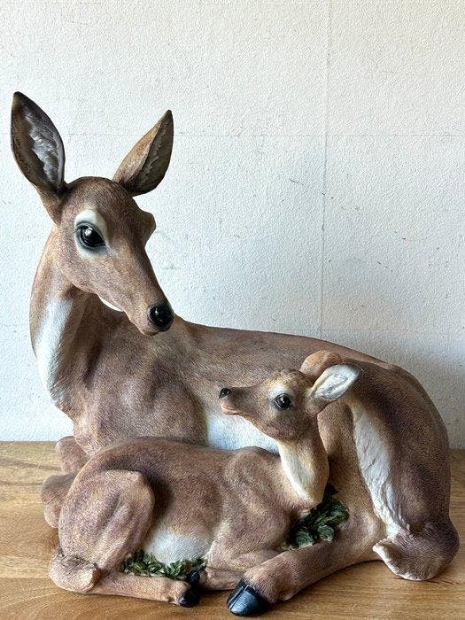No reserve-Groot en zwaar beeld van een ree met jong. -, Antiquités & Art, Art | Objets design
