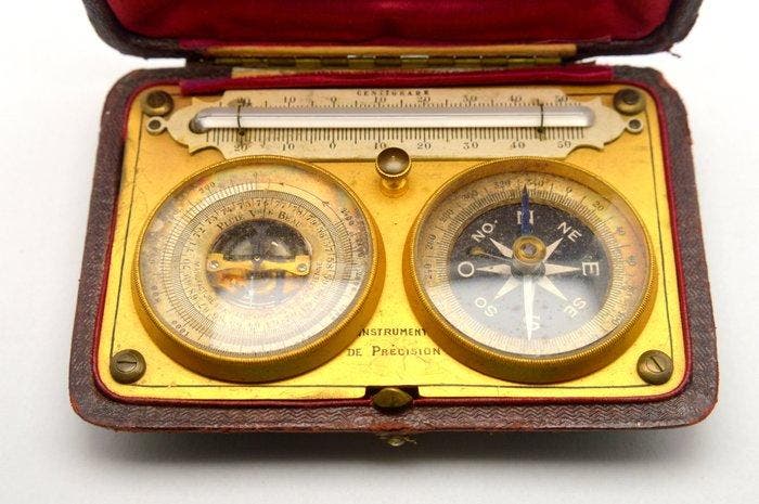 Antique French Pocket Barometer Altimeter Compass Compendium, Antiek en Kunst, Antiek | Overige Antiek