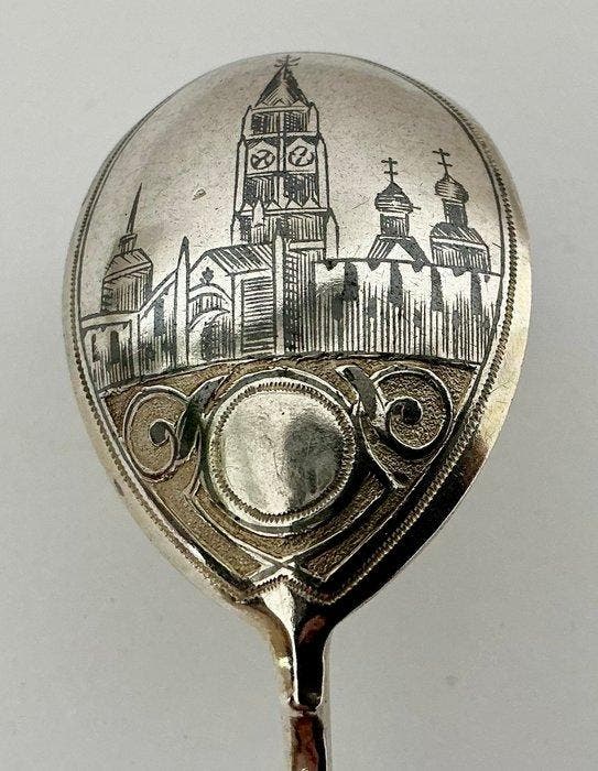 Lepel - Zilver en niello - uitzicht op het Kremlin van, Antiek en Kunst, Antiek | Zilver en Goud
