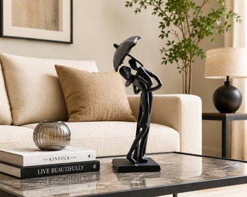 sculptuur, Elegant Kissing Couple Sculpture Romantic Black