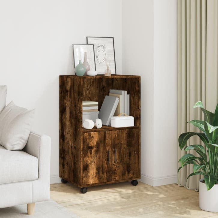 vidaXL Rolkast 55x40x91 cm bewerkt hout gerookt eikenkleurig, Huis en Inrichting, Kasten | Dressoirs, Nieuw, Verzenden