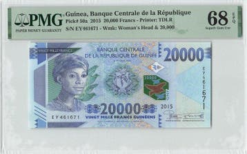 2015 Guinea 20000 Francs Pick 50a Pmg Superb Gem Unc 68 E..., Verzenden, België