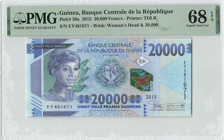 2015 Guinea 20000 Francs Pick 50a Pmg Superb Gem Unc 68 E..., Timbres & Monnaies, Billets de banque | Europe | Billets non-euro