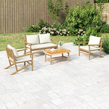 vidaXL 4-delige Loungeset met kussens bamboe crèmewit, Verzenden, Loungeset