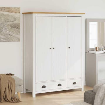 vidaXL Kledingkast Hill 3 deuren 127x50x170 cm massief, Huis en Inrichting, Kasten | Kleerkasten, Verzenden, Nieuw