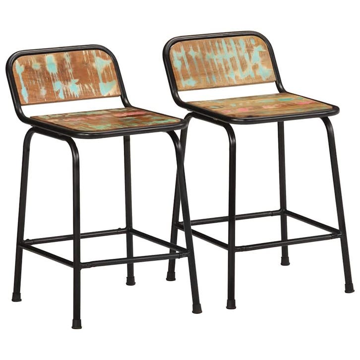 vidaXL Barkrukken 2 st 46x35,5x70 cm massief gerecycled hout, Huis en Inrichting, Barkrukken, Nieuw, Verzenden