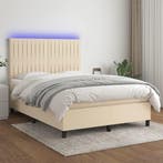 vidaXL Boxspring met matras en LED stof crèmekleurig 140x200, Verzenden, Nieuw