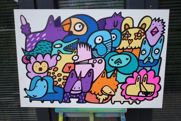 Kev Munday - Animals Aligned, Antiek en Kunst, Kunst | Schilderijen | Modern