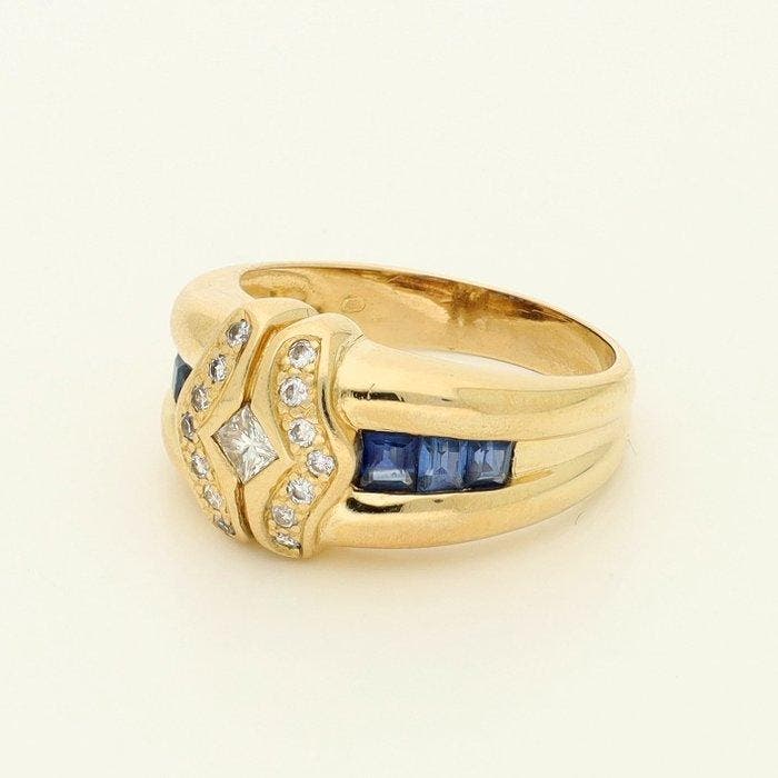 Ring - 18 karaat Geel goud Saffier - Diamant, Handtassen en Accessoires, Ringen