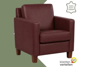 Leren fauteuil Smart - Toledo Bordeaux (donkerrood) - Poten, Huis en Inrichting, Fauteuils, Nieuw, Ophalen of Verzenden, Bohemian, Eigentijds, Modern, Retro