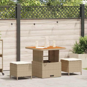 vidaXL Tuin Eettafel Set 3 st Beige poly rattan, Verzenden