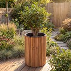 Ronde houten plantenbak - Ø 34 x 51 cm, Huis en Inrichting, Kamerplanten, Verzenden