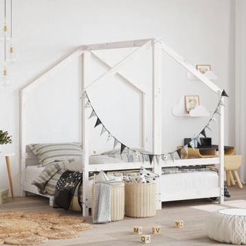 vidaXL Kinderbedframe 2x(70x140 cm massief grenenhout wit, Kinderen en Baby's, Verzenden, Nieuw