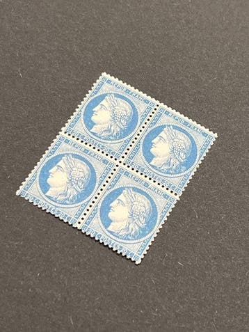 France 1870 - France classique 20c Cérès bleu bloc de 4 -, Gestempeld