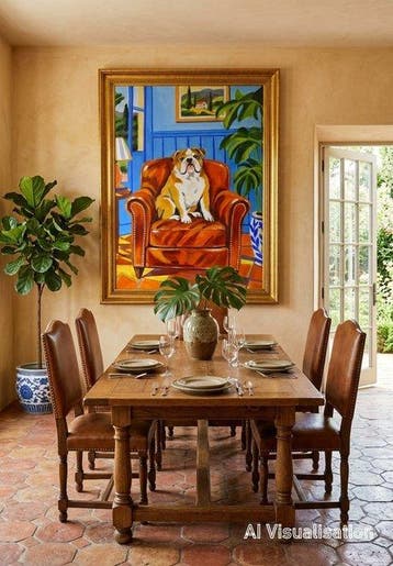 Corina Schroeder - Bulldog on a leather sofa XL