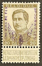 België 1915 - Spoorwegzegel - Gevleugeld wiel - 20 centimes