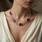 Collier - 14 carats Or jaune Améthyste - Perle