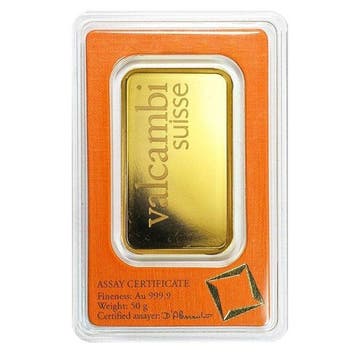 50 gram - Goud .999 - Valcambi, Switzerland, 50g .9999 Fine, Postzegels en Munten