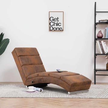 vidaXL Massage chaise longue kunstsuède bruin, Verzenden