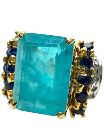 Zonder minimumprijs - Ring - 9 kt. Zilver, Geel goud Paraiba, Nieuw