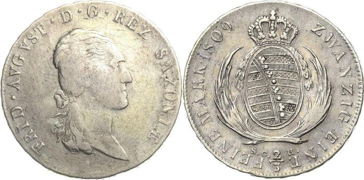 2/3 taler, daalder 1809, Sachsen-kurlinie ab 1547 (albert..., Timbres & Monnaies, Monnaies | Europe | Monnaies non-euro, Envoi