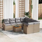 vidaXL Tuinbank Set met kussen 9 pcs Beige poly rattan, Verzenden, Nieuw