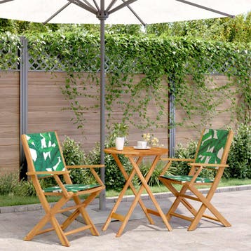 vidaXL 3-delige Bistroset bladpatroon stof en massief hout, Verzenden