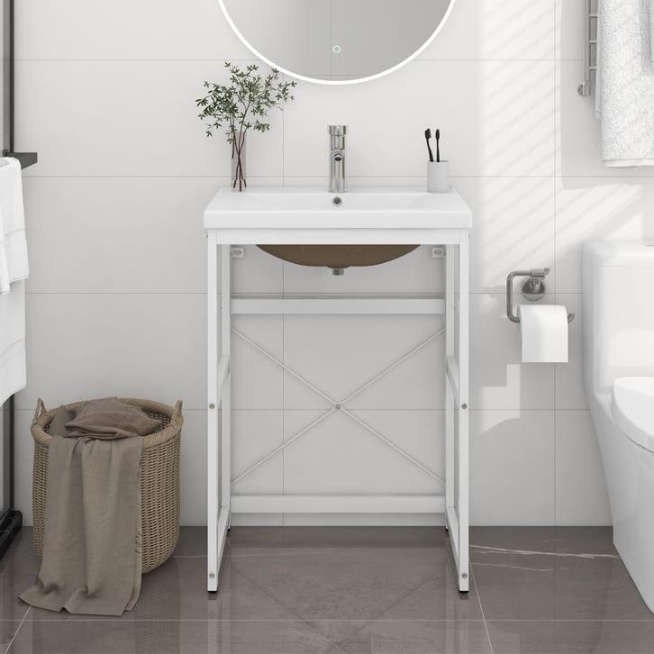 vidaXL Wastafelframe met inbouwwastafel ijzer wit, Maison & Meubles, Tables | Coiffeuses, Envoi