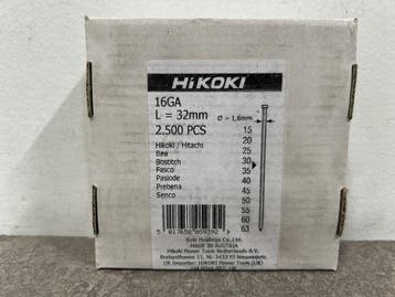 Veiling - 5x Hikoki afwerkspijker recht 1,6x32mm 16GA 2500-p, Nieuw