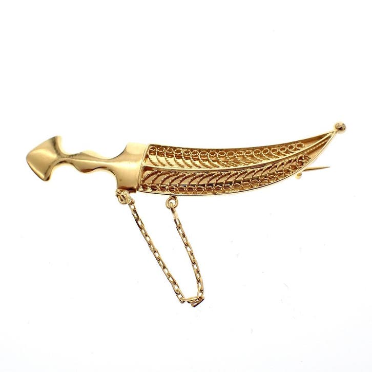 Gouden broche van een Arabische dolk, Bijoux, Sacs & Beauté, Broches, Enlèvement ou Envoi