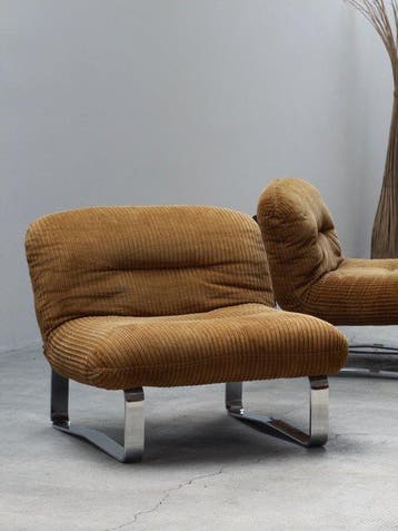 Fauteuil (2) - Kordsamt, gechromt platstaal