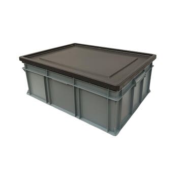 Stapelbak met oplegdeksel 800x600x320 mm euronorm grijs, Ophalen of Verzenden
