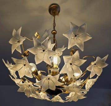 Kroonluchter - Glas, Metaal - Een plafondlamp met vijf