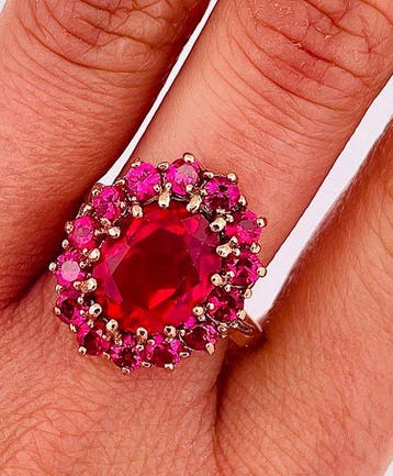 Zonder minimumprijs - Ring - 9 kt. Roségoud, Zilver Robijn -