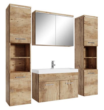 Badkamermeubel Set Paso XL 80 cm Kastanje Eiken Badmeubel, Verzenden, Nieuw