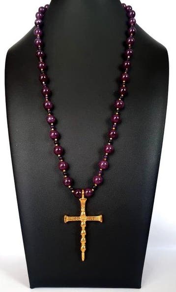 Rhodolietgarnet – Halsketting Memento Mori – Kruis voor het, Antiquités & Art
