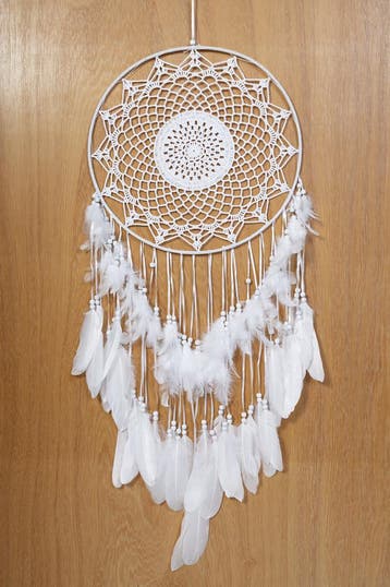 Dromenvanger Groot Mandala Wit Dreamcatcher Veren Macramé Bo, Hobby en Vrije tijd, Ophalen of Verzenden, Nieuw