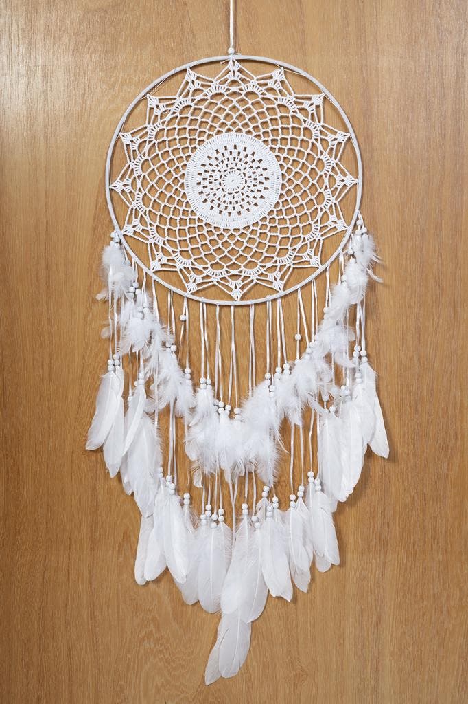 Dromenvanger Groot Mandala Wit Dreamcatcher Veren Macramé Bo, Hobby en Vrije tijd, Feestartikelen, Nieuw, Ophalen of Verzenden